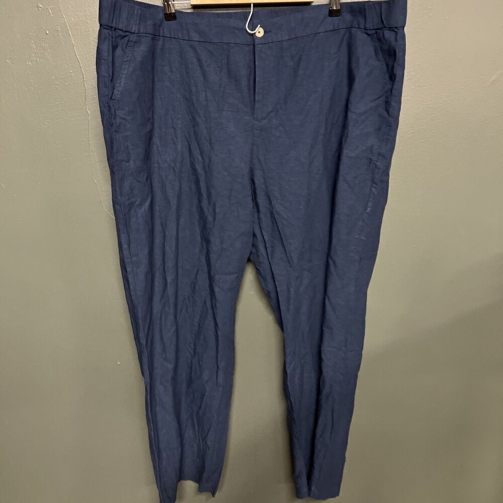 Liz Claiborne Womens Pants Sz XXL Linen Blend Blue Pockets Relaxed Casual